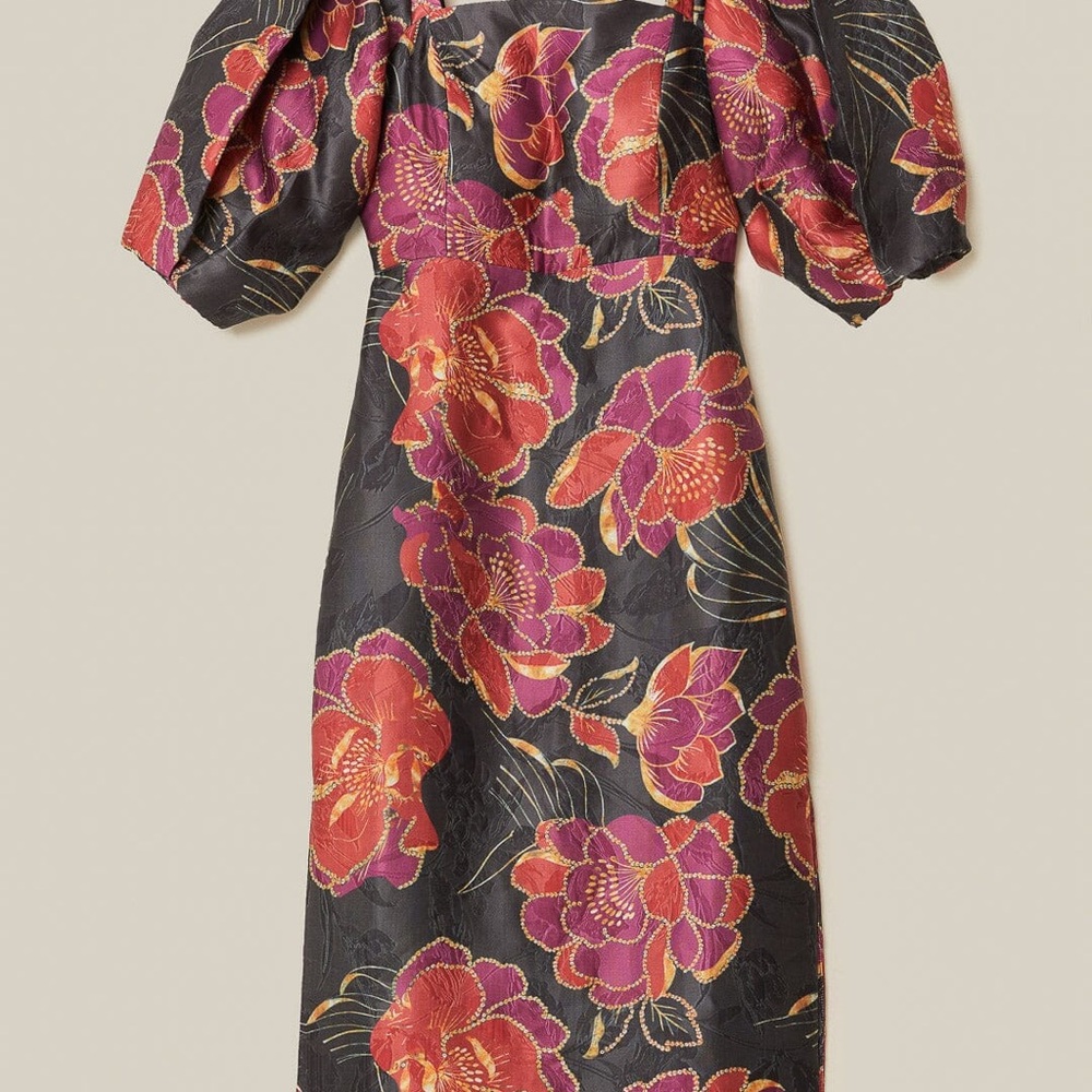 FARM Rio Black and Red Floral Midi Dress Size L NWT